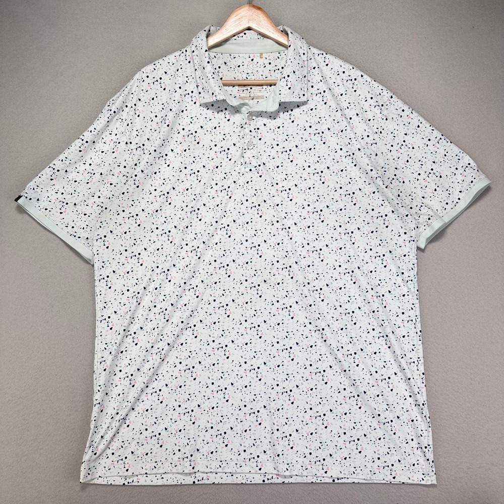 Swannies Golf Performance‎ Polo Shirt Mens XL White Speckle Print Stretch Preppy